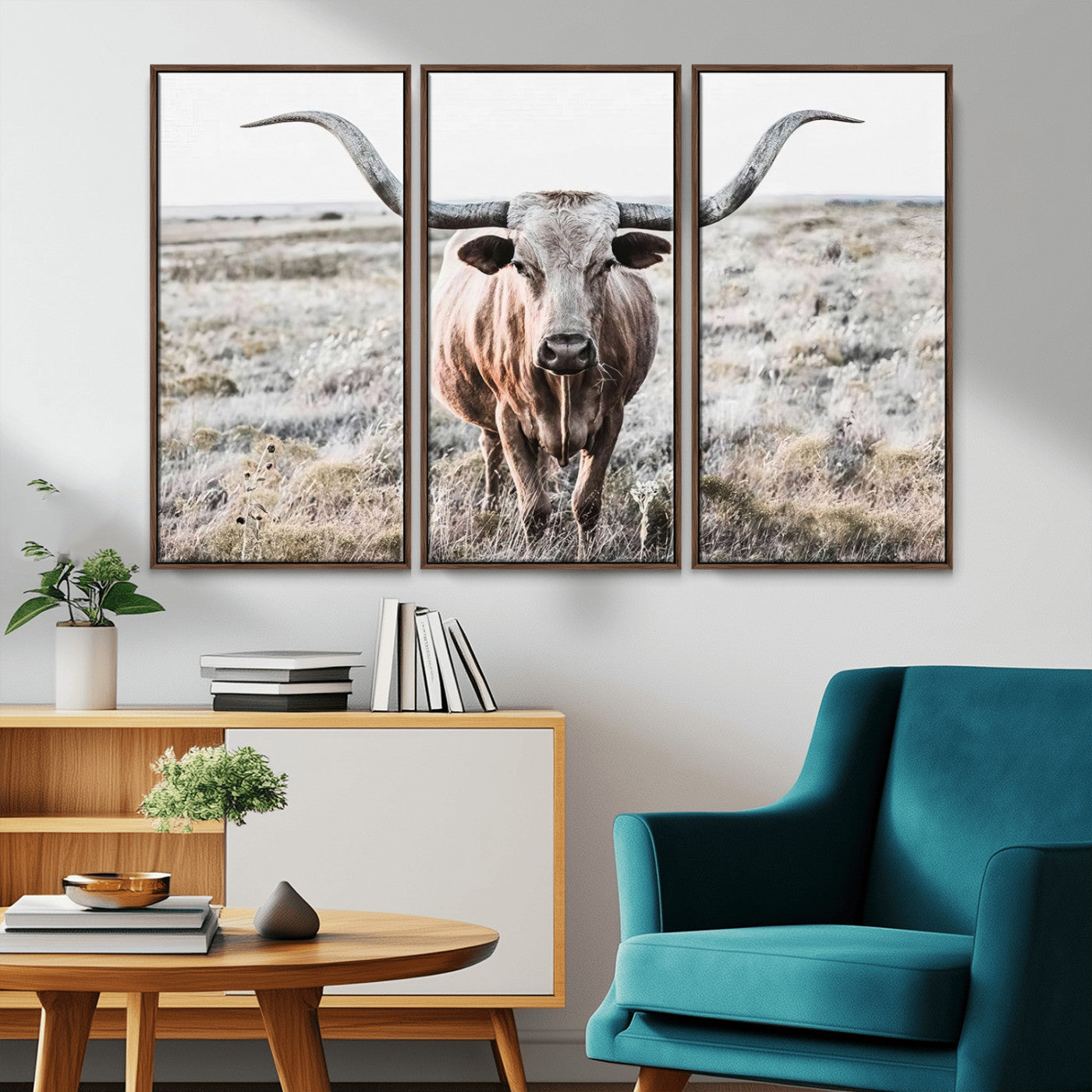 -Rustic Texas Longhorn Wall Art Canvas Print | Western Farmhouse Decor for Living Room or Office,