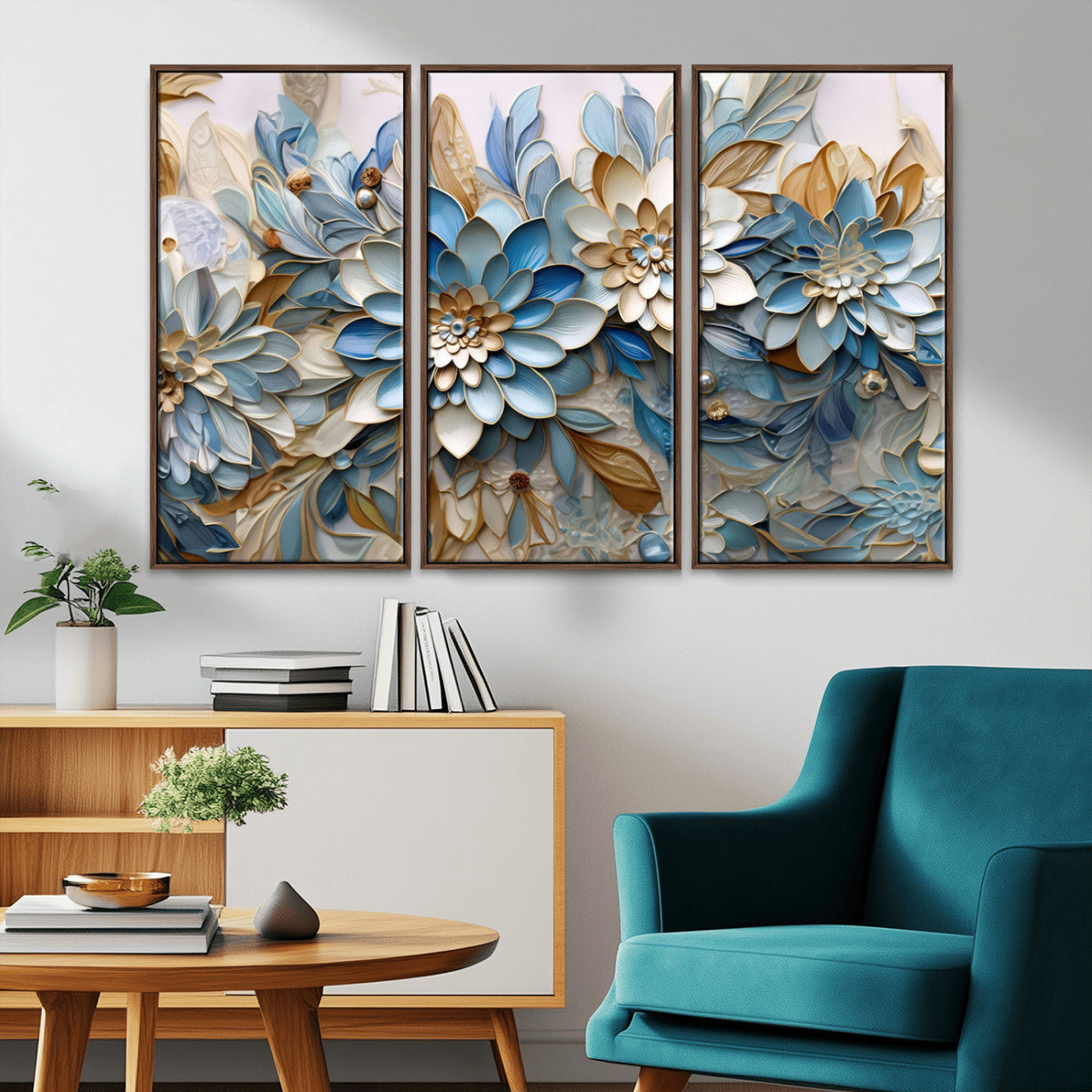 MGV-FC-48X32-3P - Blu Abstract Flower Wall Art Canvas Print