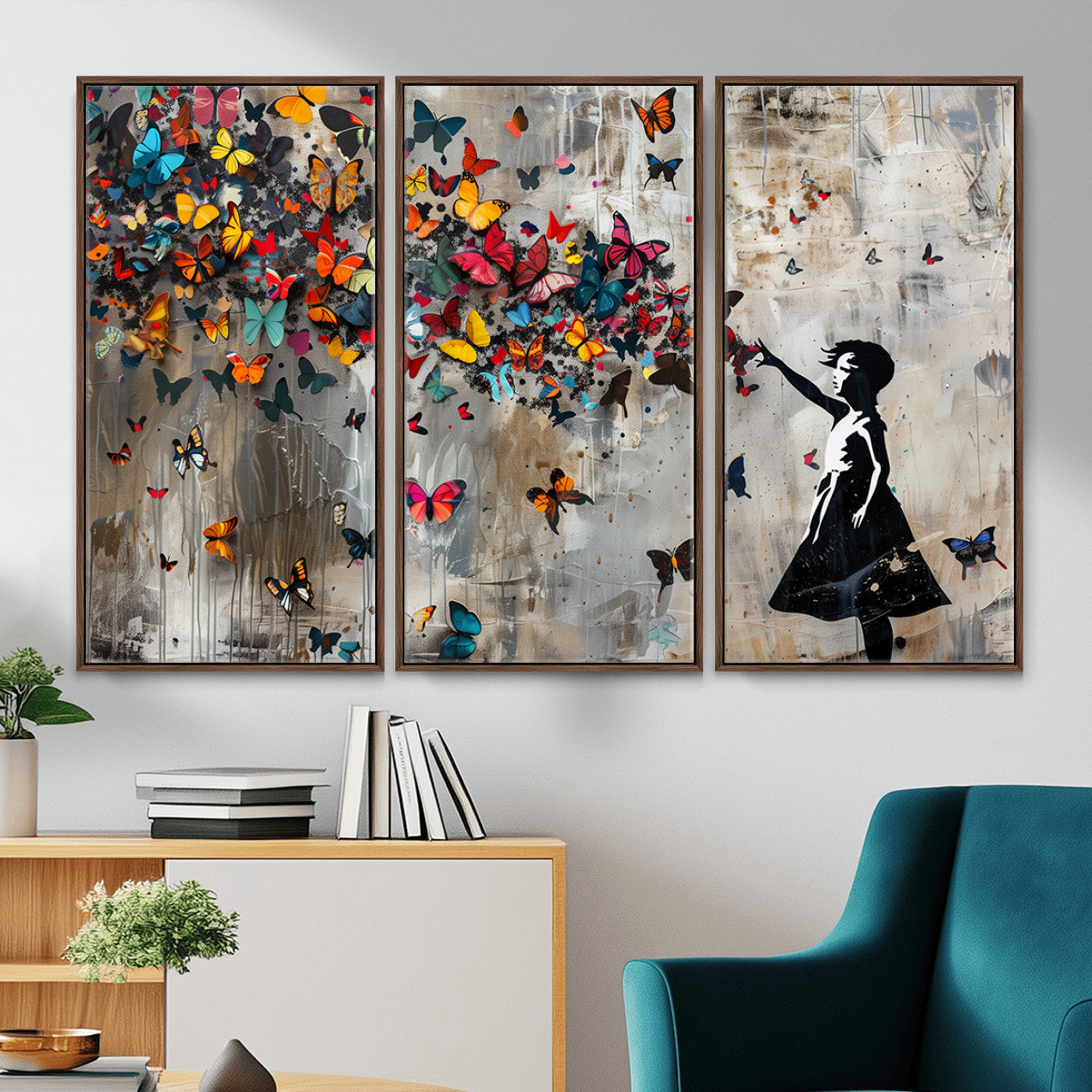 40269-MGV-CV-36X24 - Banksy Wall Art - Banksy Girl and Butterfly Explosion Wall Art Canvas Print | Girl with Butterflies