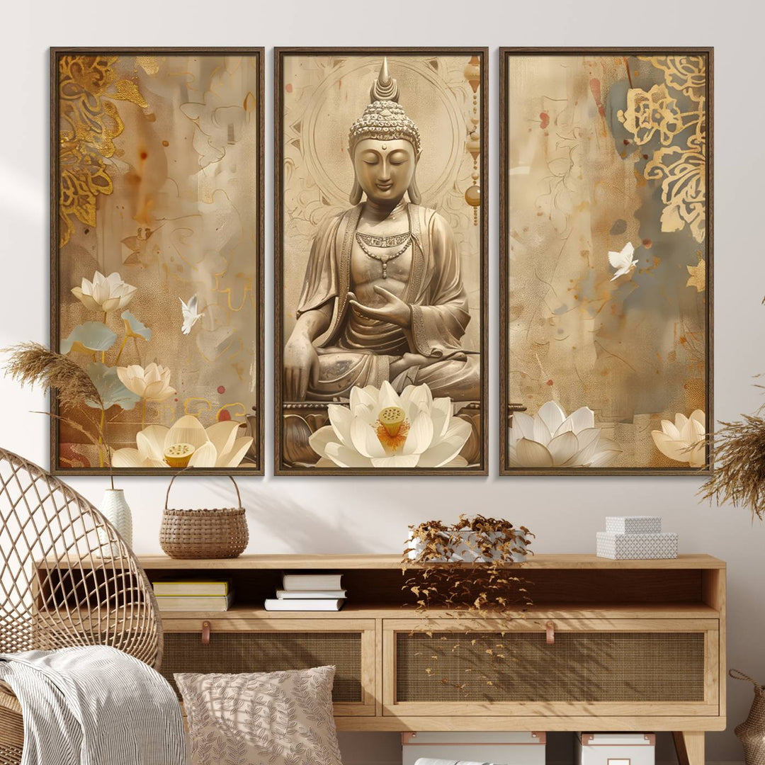 The Buddha Wall Art Canvas Print enhances the meditation room.