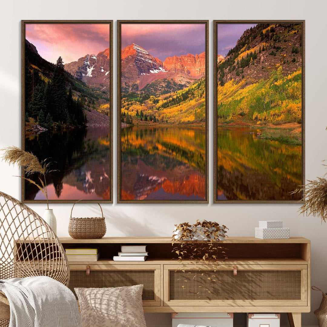 The Colorado Rockies Mountain Sunset Wall Art is a scenic nature canvas, ready to hang.