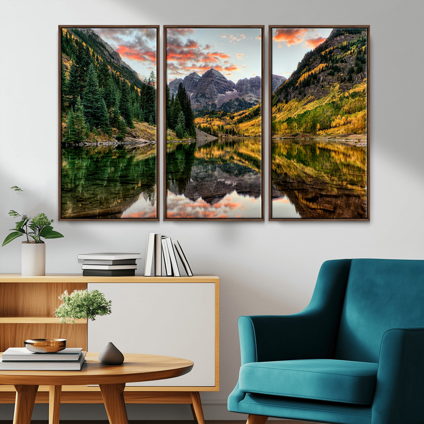 MGV-FC-48X32-3P - Maroon Bells Wall Art - Scenic Canvas Print of Maroon Bells in Autumn for Elegant Home or Office