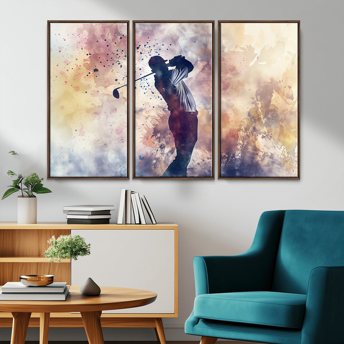 MGV-FC-48X32-3P - Abstract Watercolor Golf Player Wall Art Canvas Print