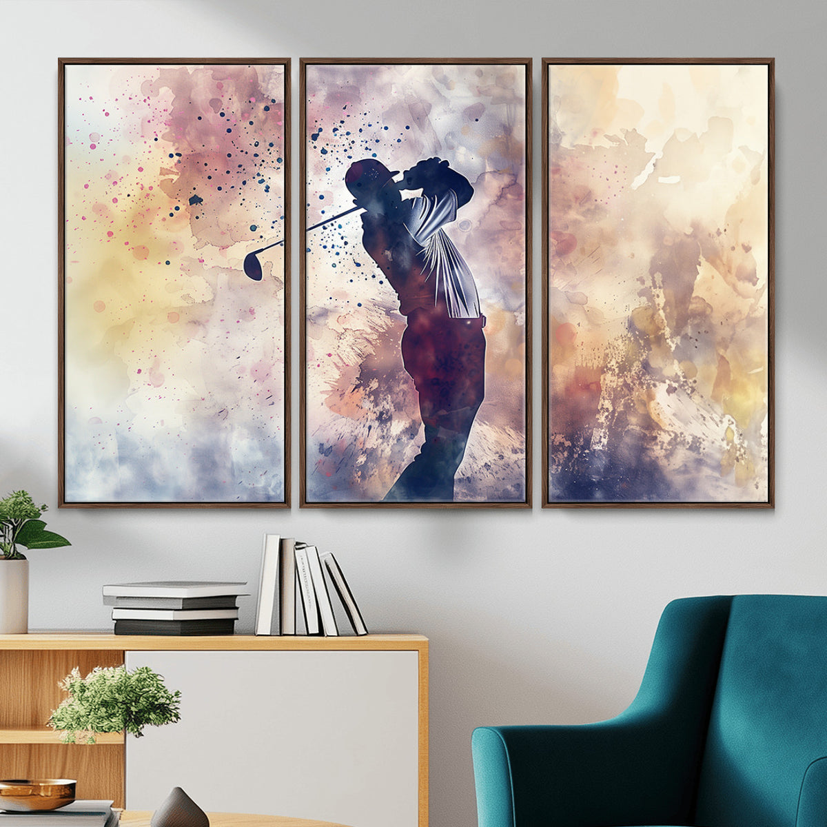 10848-MGV-CV-36X24 - Abstract Watercolor Golf Player Wall Art Canvas Print
