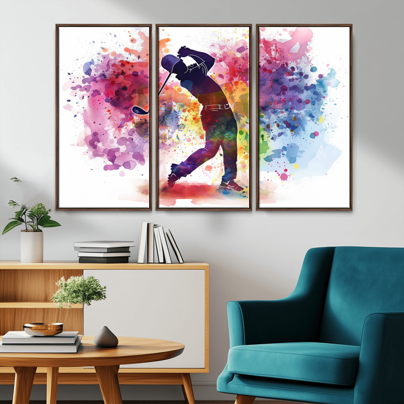 MGV-FC-48X32-3P - Colorful Golfer Swing Wall Art Canvas Print - Ready to Hang, Framed Sports Decor