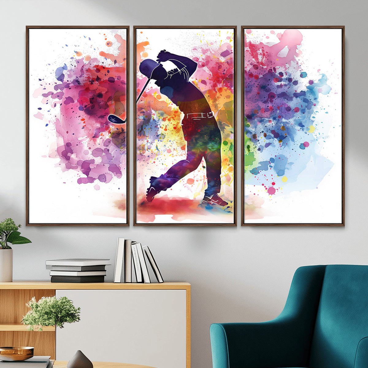 66537-MGV-CV-36X24 - Colorful Golfer Swing Wall Art Canvas Print, Ready to Hang