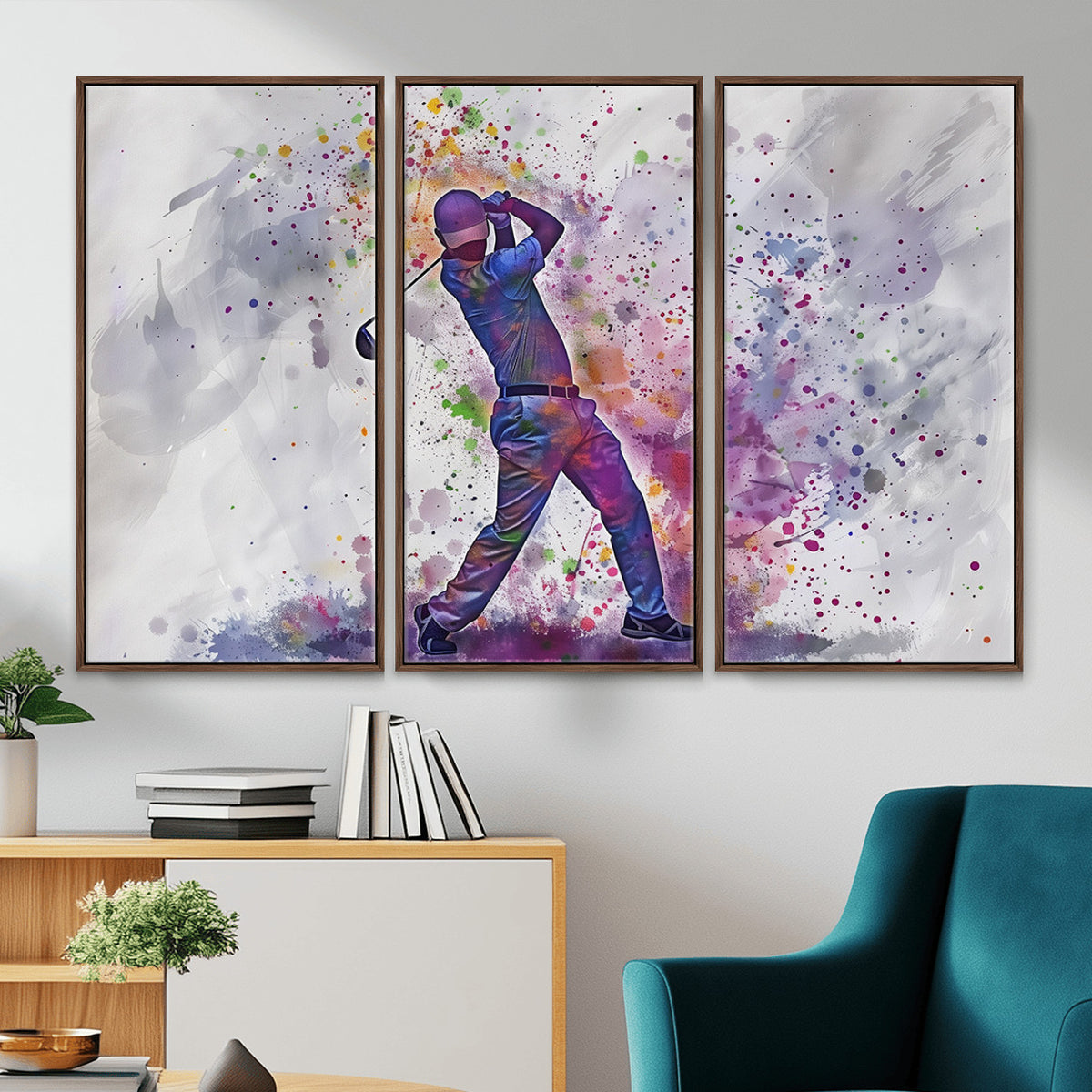 60116-MGV-CV-36X24 - Watercolor Golf Swing Wall Art Canvas Print, Vibrant, Framed and Ready to Hang