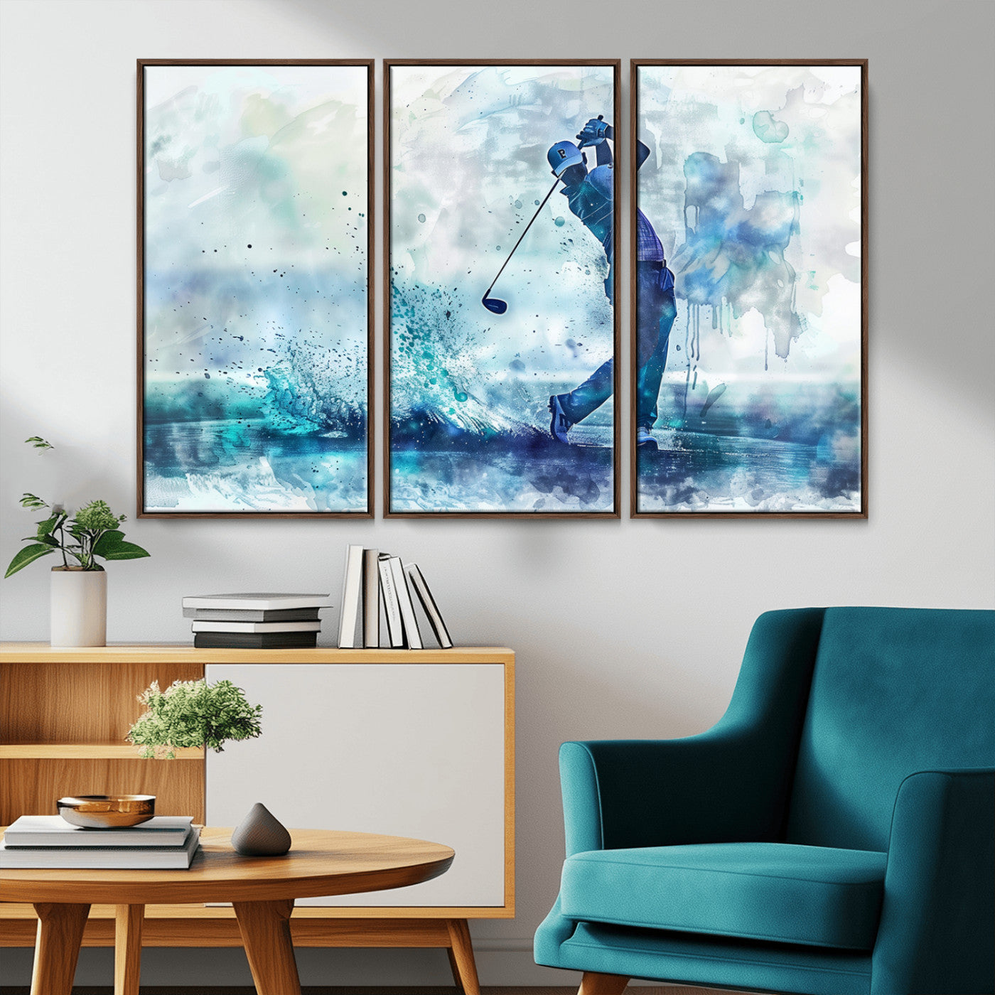 MGV-FC-48X32-3P - Golf Swing Wall Art Canvas Print - Sports-Inspired Watercolor Decor - Ready to Hang
