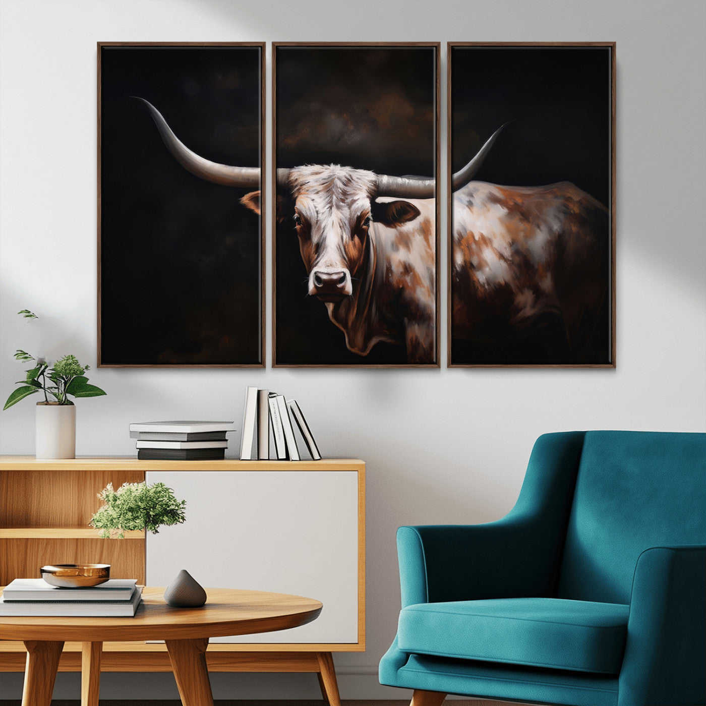 82543-MGV-CV-36X24-Texas Longhorn Wall Art Canvas Print | Western Ranch Decor | Bold Rustic Cattle Artwork | Ready to