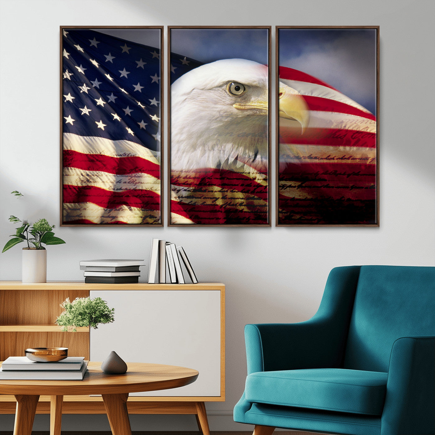 MGV-FC-48X32-3P - American Flag Eagle Symbol Wall Art, American Flag Eagle Wall Art Canvas Print