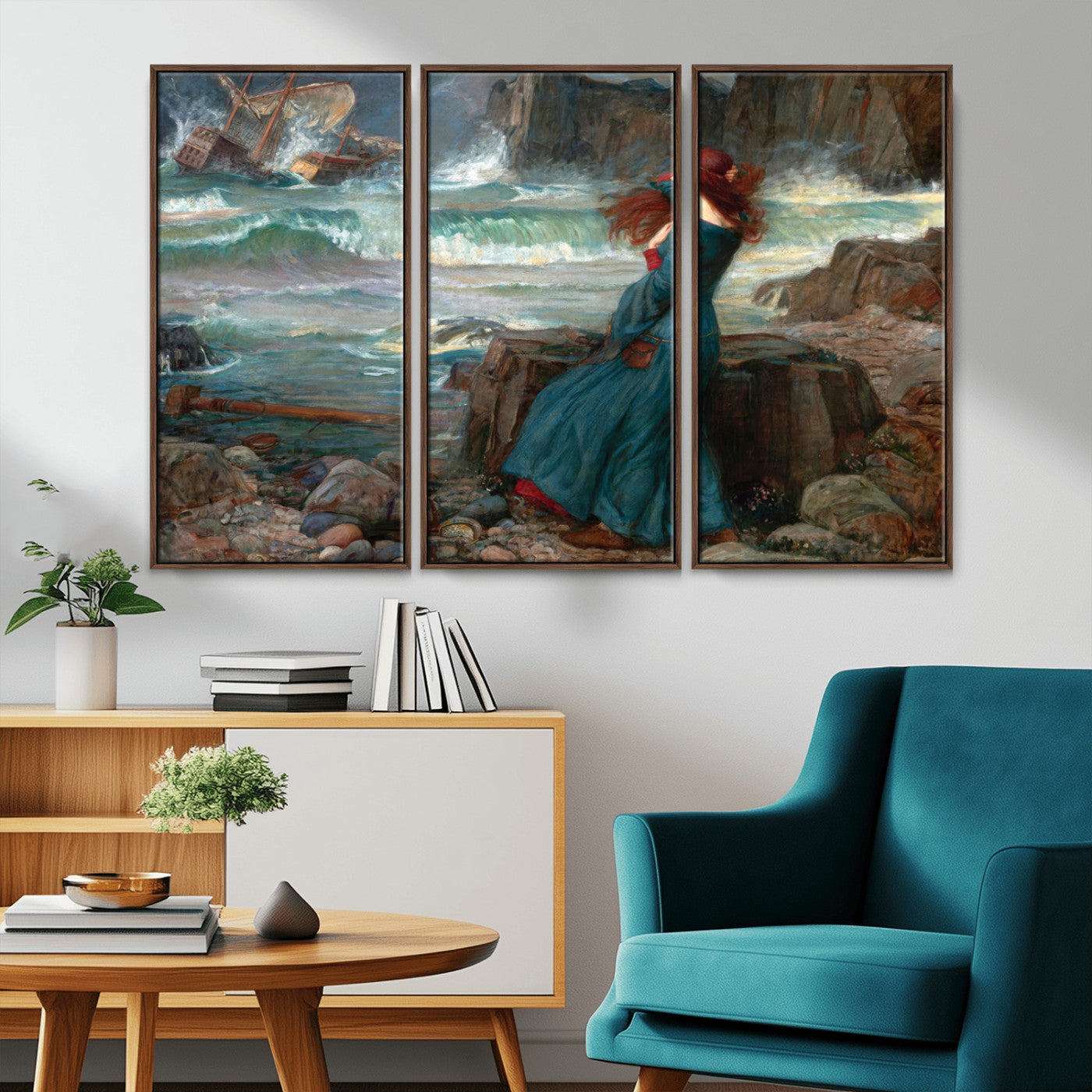 1-MGV-FC-48X32-3P_Walnut-Miranda by the Shore Wall Art Canvas Print – Tempest Scene Ocean Storm – Ready to Hang
