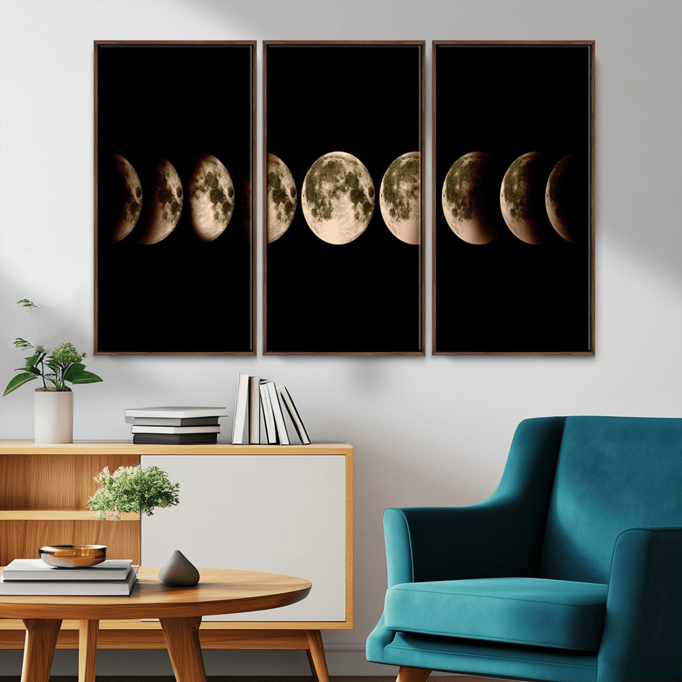 MGV-FC-48X32-3P - Phases of the Moon Wall Art | Canvas Print for Modern Wall Decor | Ready to Hang and Framed