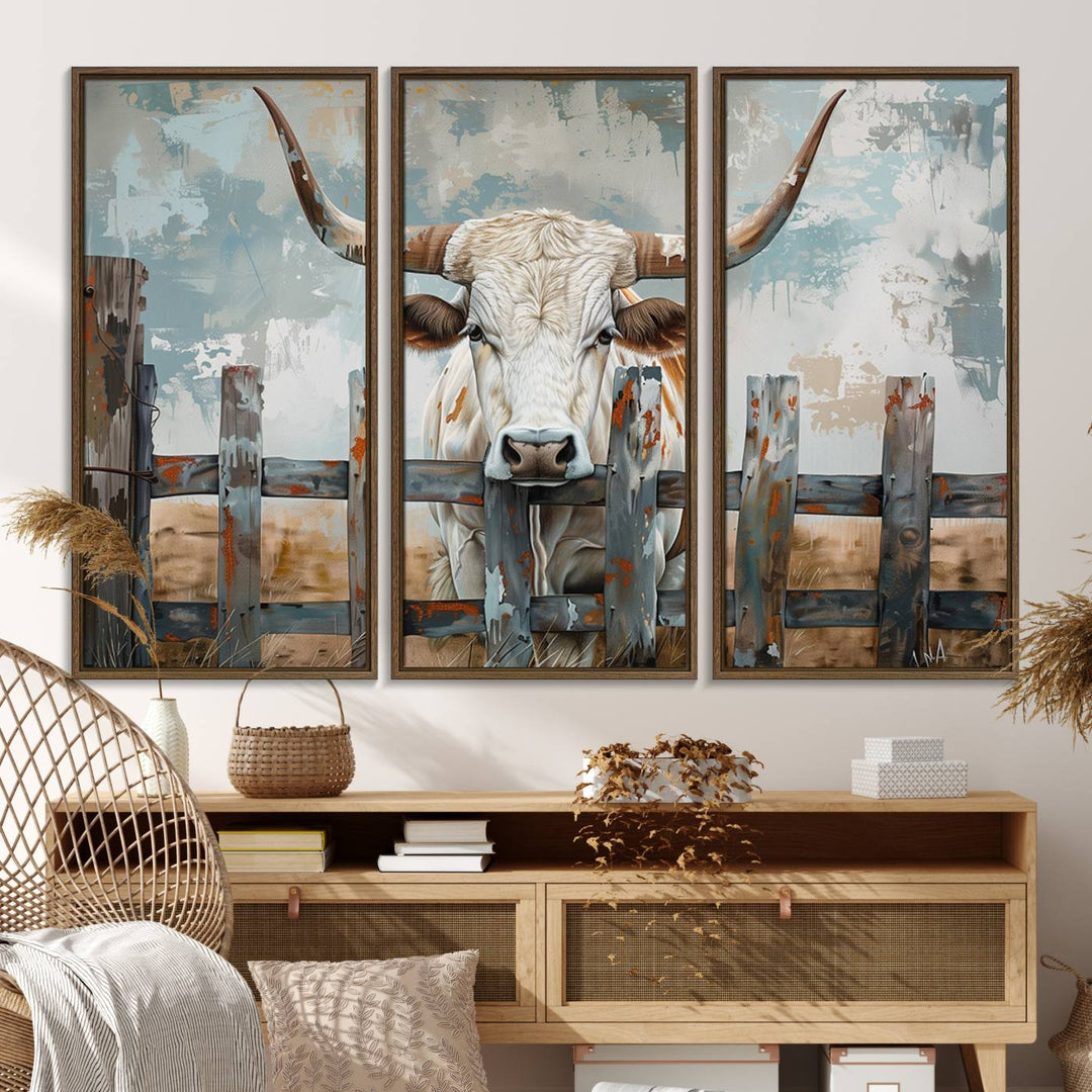 Vintage Cow Wall Art Canvas Print.