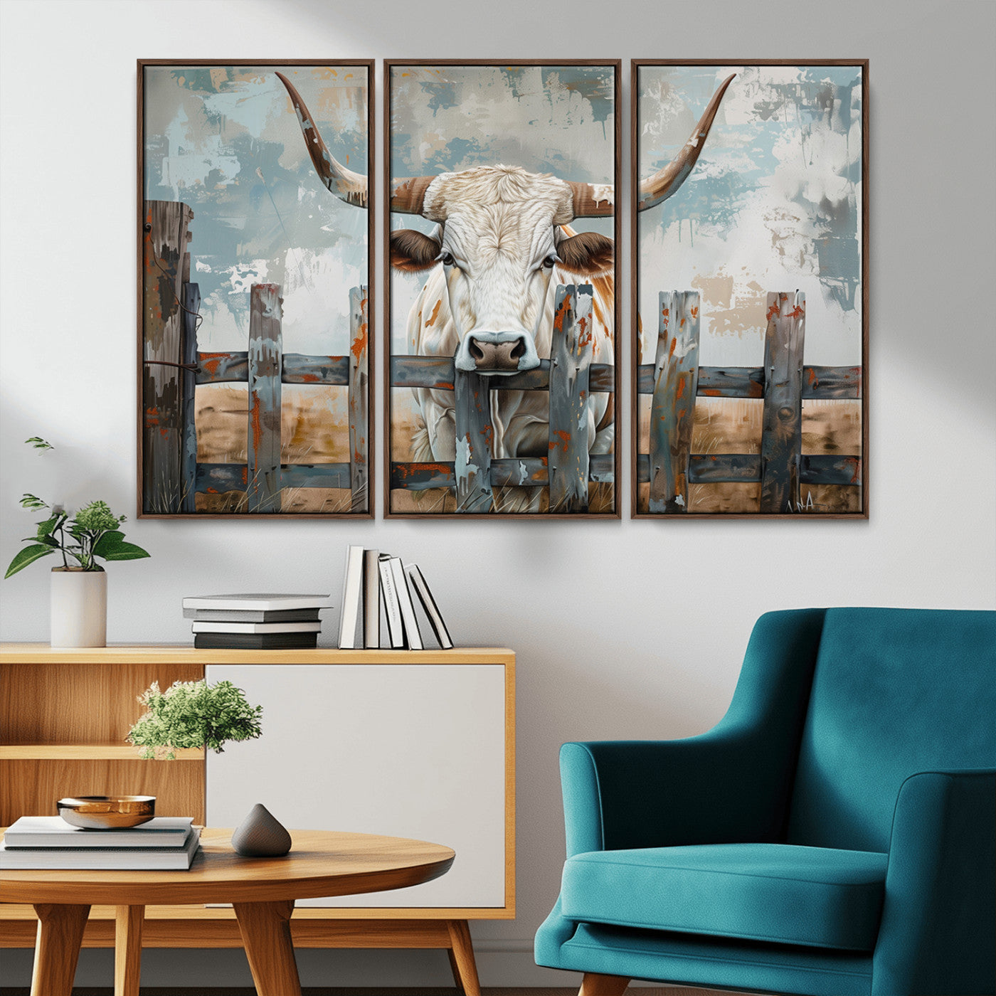 MGV-FC-48X32-3P - Vintage Cow Wall Art Canvas Print for Farmhouse Wall Decor Theme, Cattle Wall Art Print