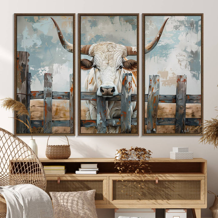 Vintage Cow Wall Art Canvas Print.