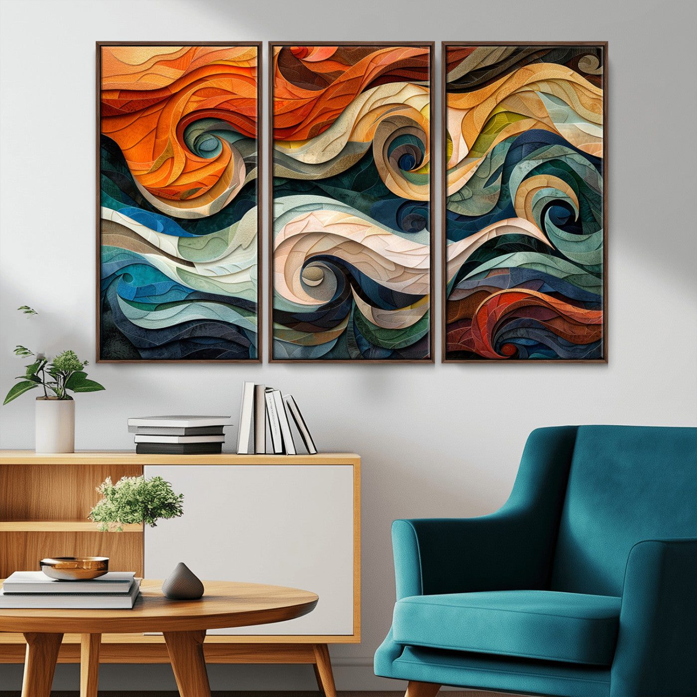 MGV-FC-48X32-3P - Abstract Wave Wall Art | Ready to Hang Framed Canvas Print | Vibrant Home Decor for Modern Spaces