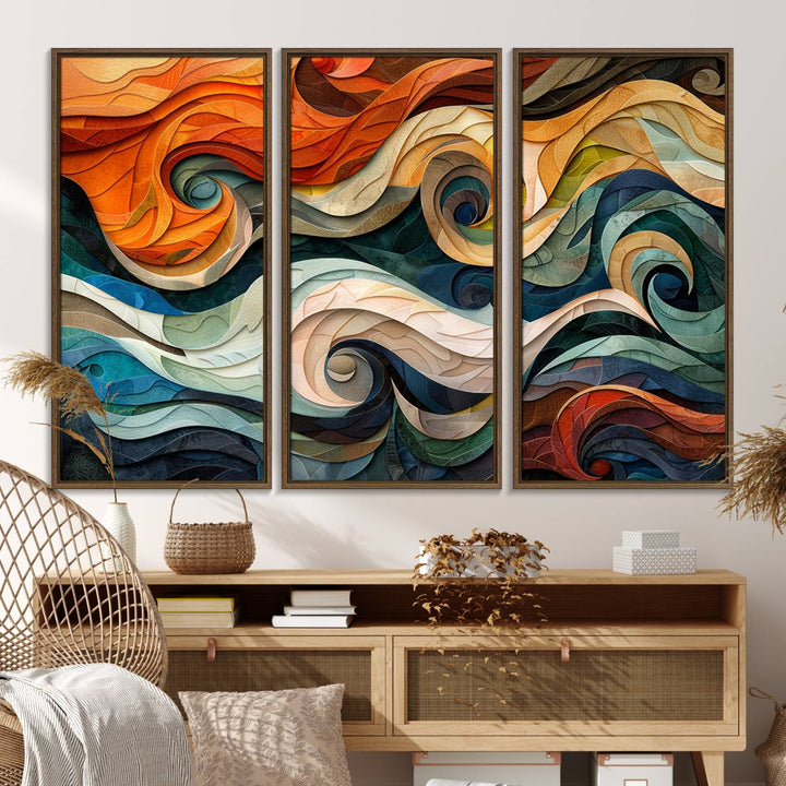 The Abstract Wave Wall Art is vibrant decor ideal for modern spaces.