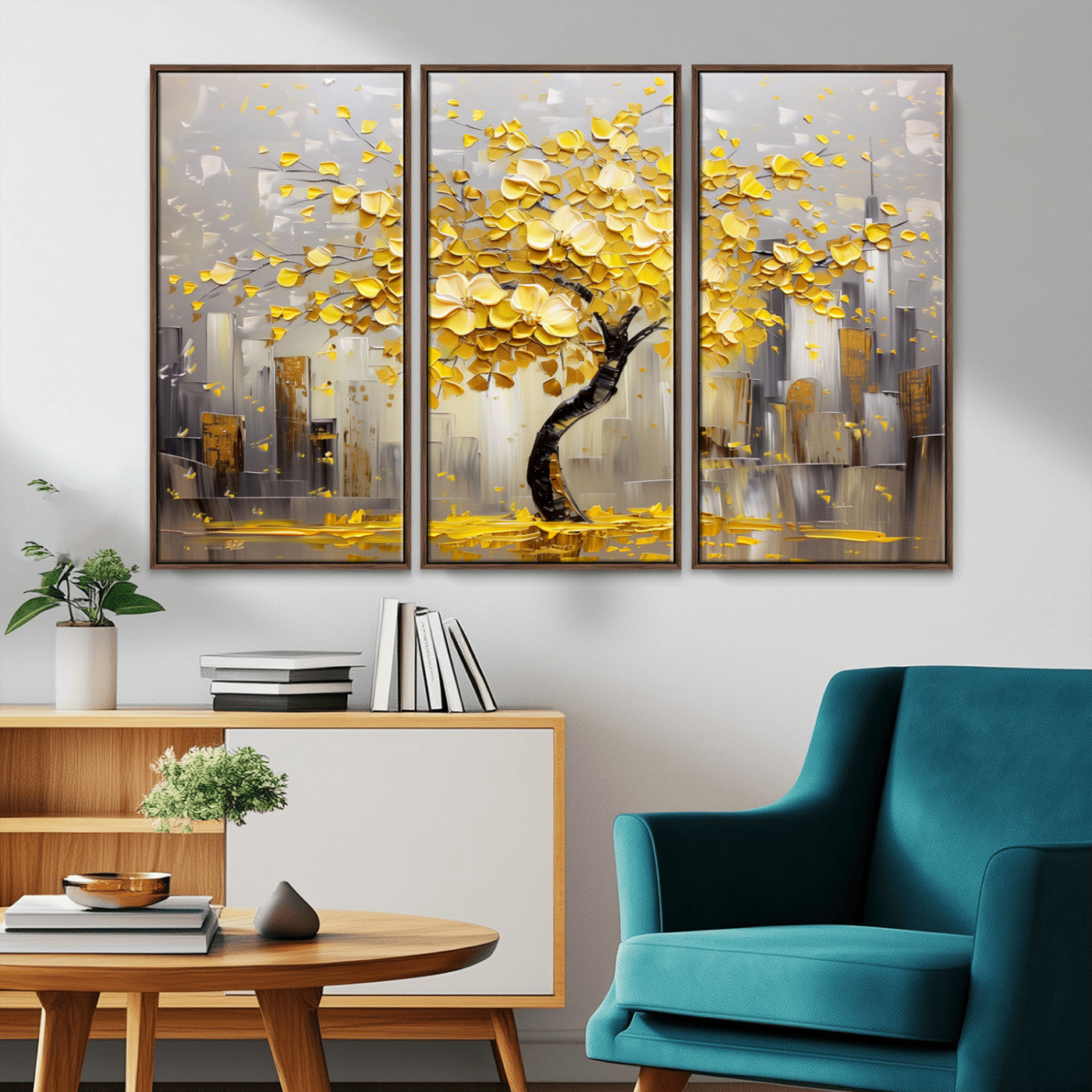 -Golden Tree Canvas Print | Abstract Wall Art for Modern Homes | Ready to Hang Framed Artwork