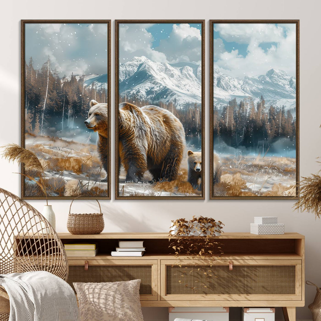 Bear and Baby Bear Wall Art Canvas Print is perfect nursery decor.