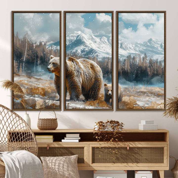 Bear and Baby Bear Wall Art Canvas Print is perfect nursery decor.