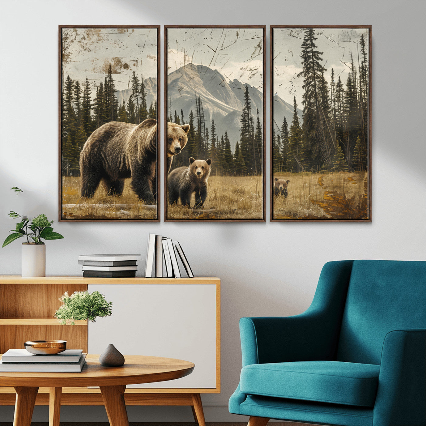 MGV-FC-48X32-3P - Rustic Grizzly 399 Bear Family Wall Art Canvas Print