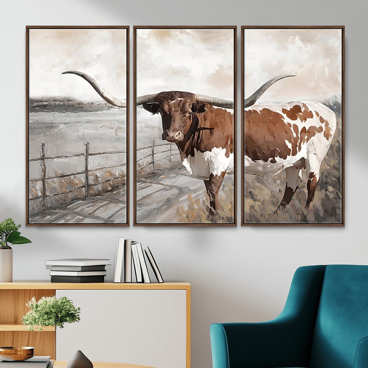 57340-MGV-CV-36X24 - Vintage Texas Cow Wall Art Canvas Print, Rustic Longhorn Wall Art | Canvas Print for Farmhouse Decor