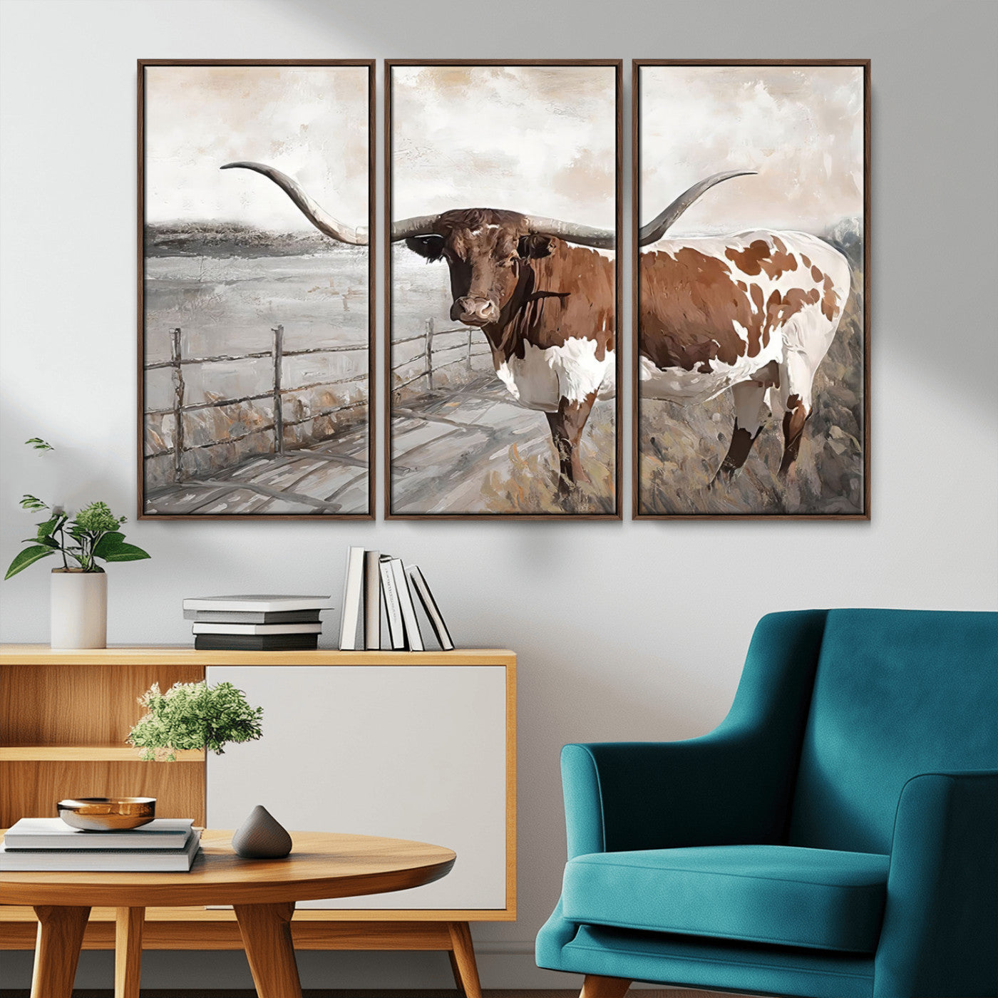 57340-MGV-CV-36X24-Vintage Texas Cow Wall Art Canvas Print, Rustic Longhorn Wall Art | Canvas Print for Farmhouse Decor