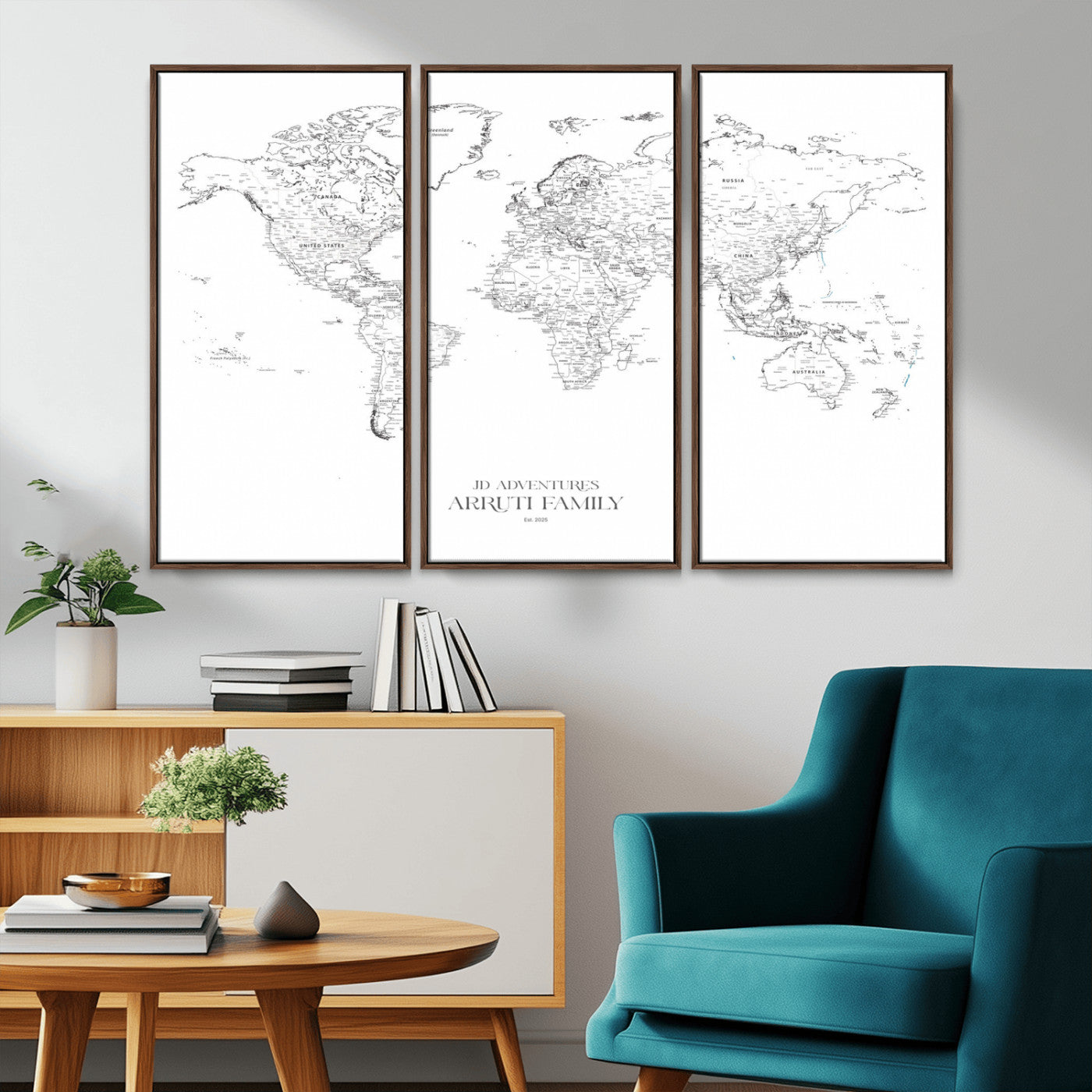MGV-FC-48X32-3P - Custom World Map Wall Art – Personalized Framed Canvas Print with Push Pins for Travel Tracking,