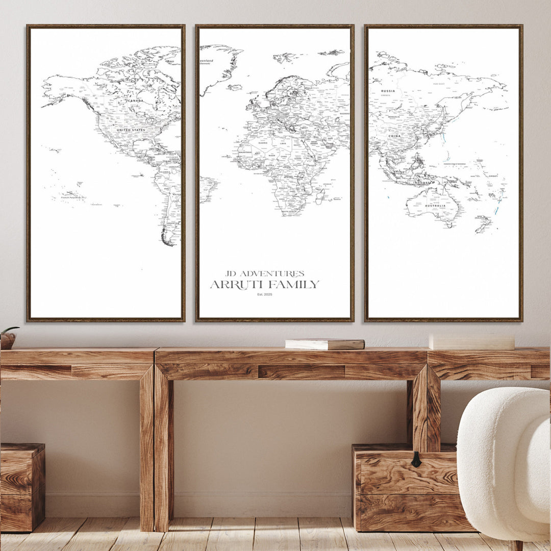 Personalized World Map Wall Art Canvas Print - Custom Push Pin Travel Map Canvas - Framed Map Print for Travel Lover Gift