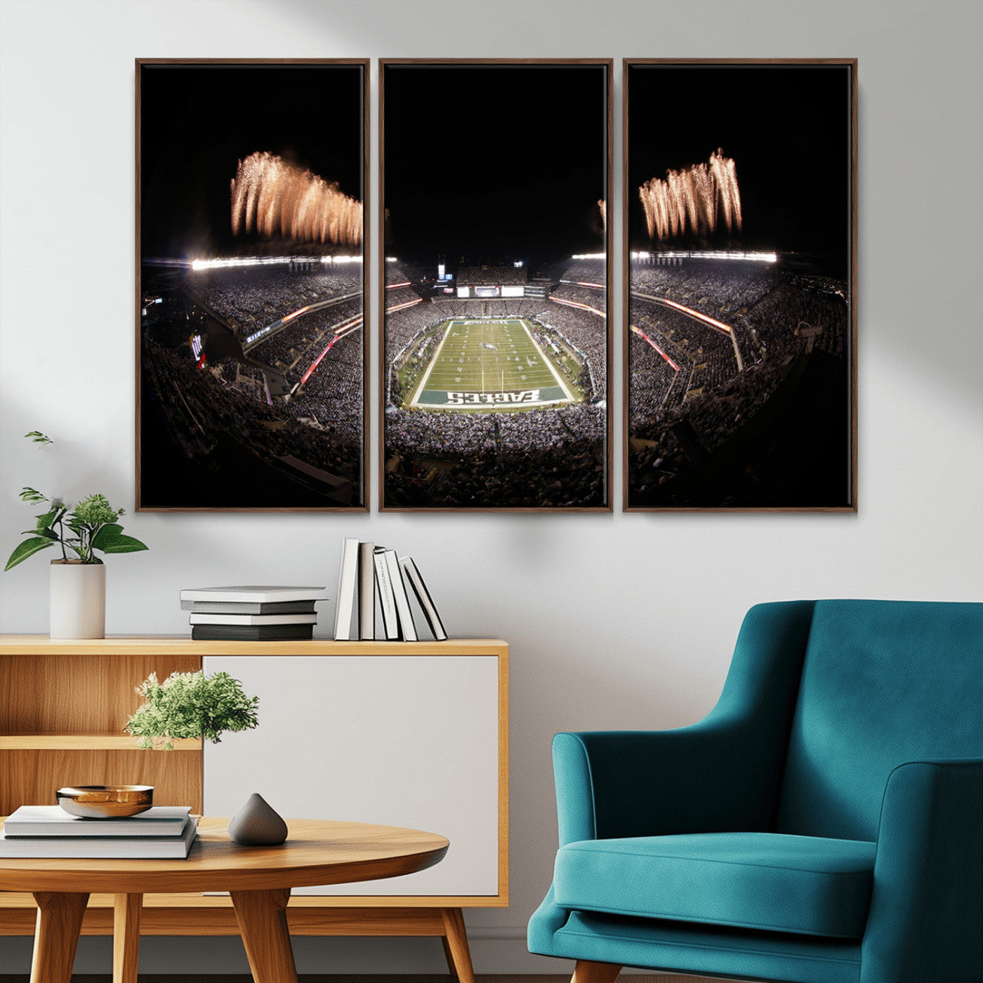 48893-MGV-CV-36X24-Eagles Field Stadium Wall Art - Lincoln Financial Field Fireworks Game Triple Canvas Wall Art -