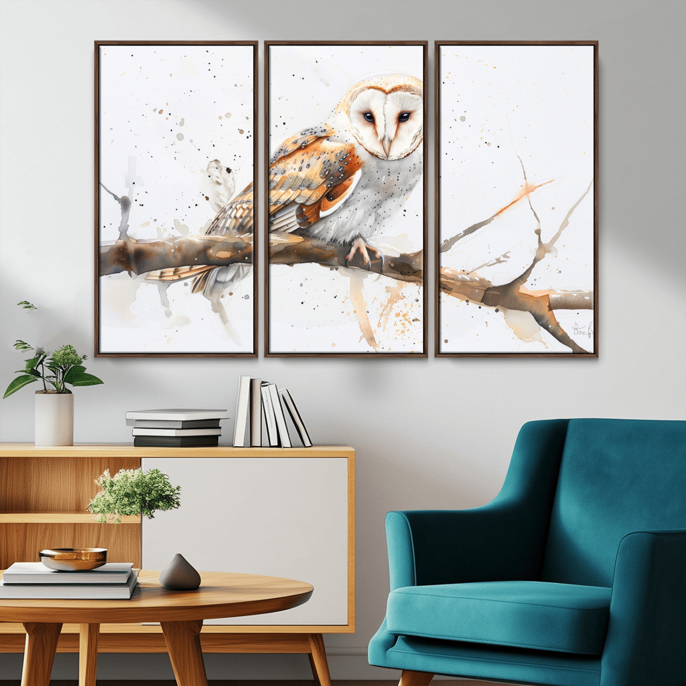 MGV-FC-48X32-3P - Barn Owl Wall Art on Branch | Stunning Canvas Print for Nature Lovers | Ready to Hang and Framed