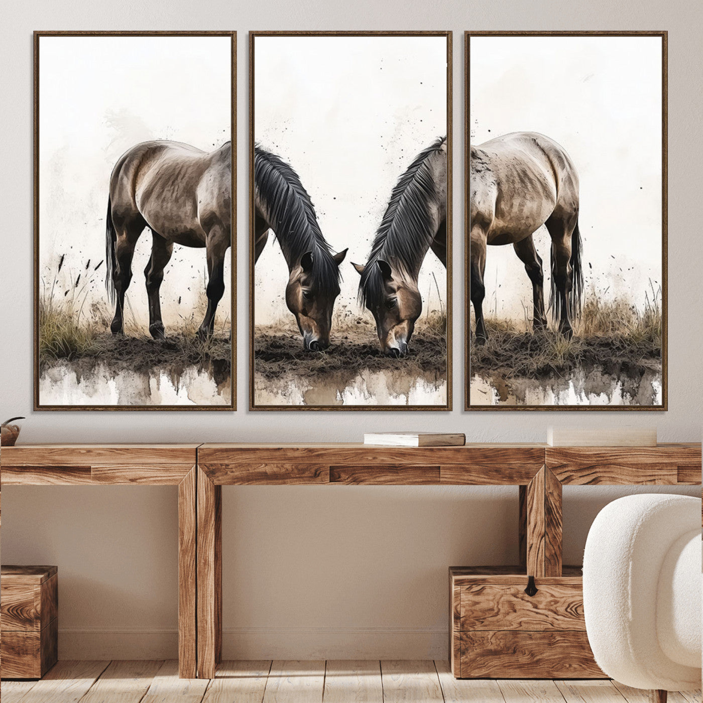 71729-MGV-CV-36X24-Chines Ink Style Horses Wall Art Canvas Print
