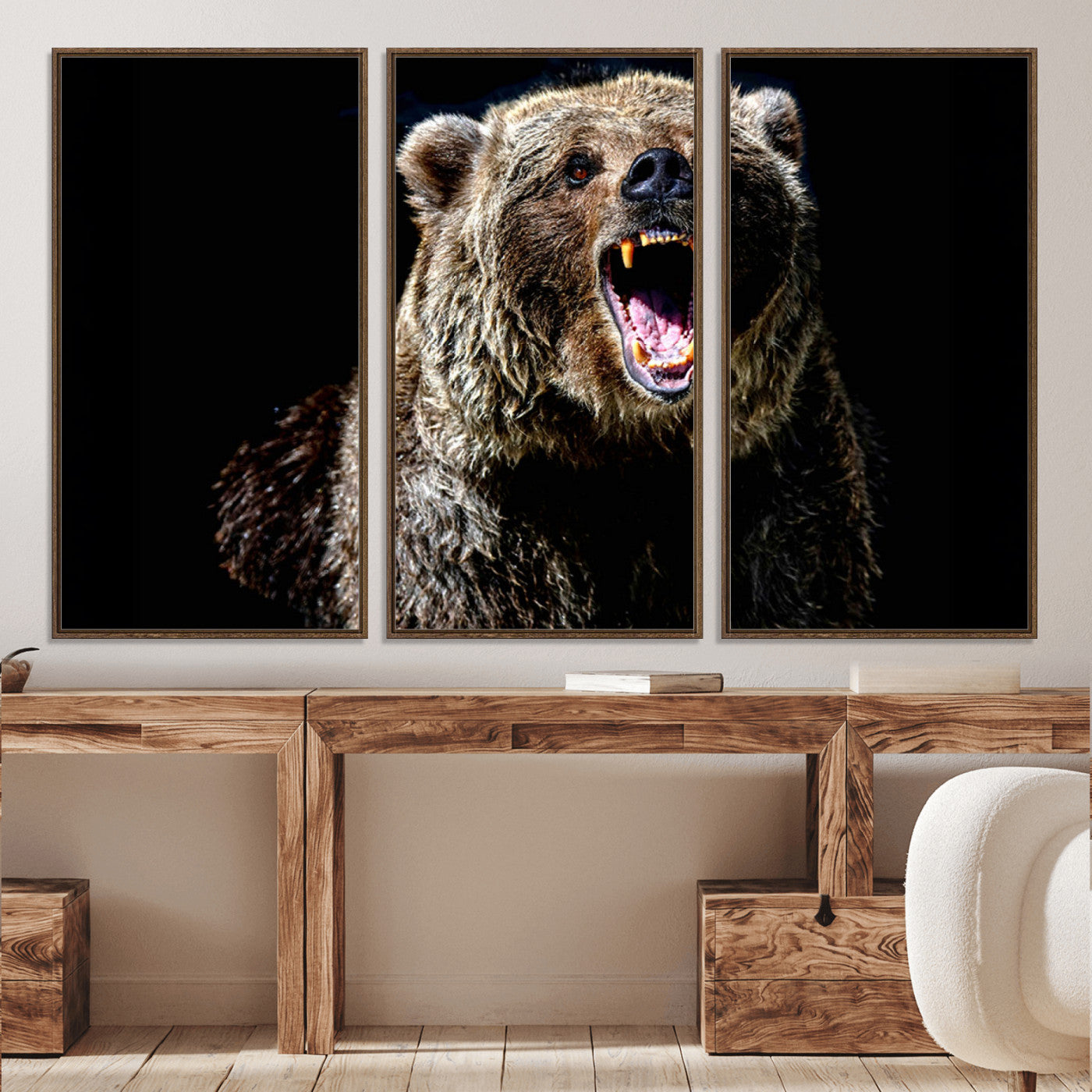 17625-MGV-CV-36X24-Grizzly Bear Canvas Print | Wildlife Wall Art for Cabin Decor | Ready to Hang Framed