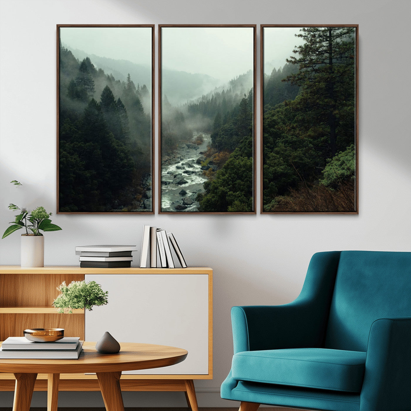 MGV-FC-48X32-3P - Misty Forest Wall Art | Ready to Hang and Framed | Tranquil Nature Landscape for Living Room or