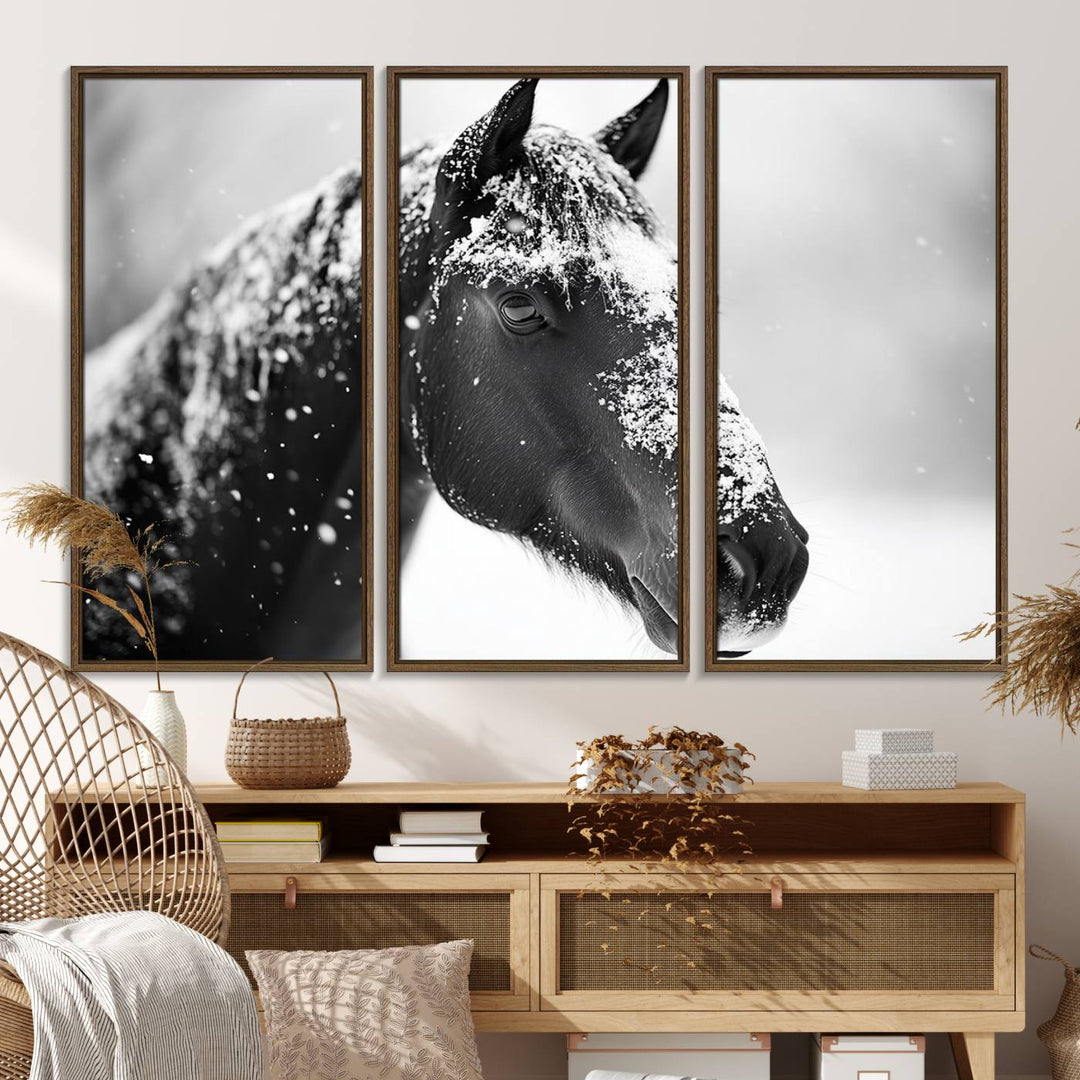 The Horse Canvas Print - Winter Horse Snow Wall Art captures winters essence beautifully.