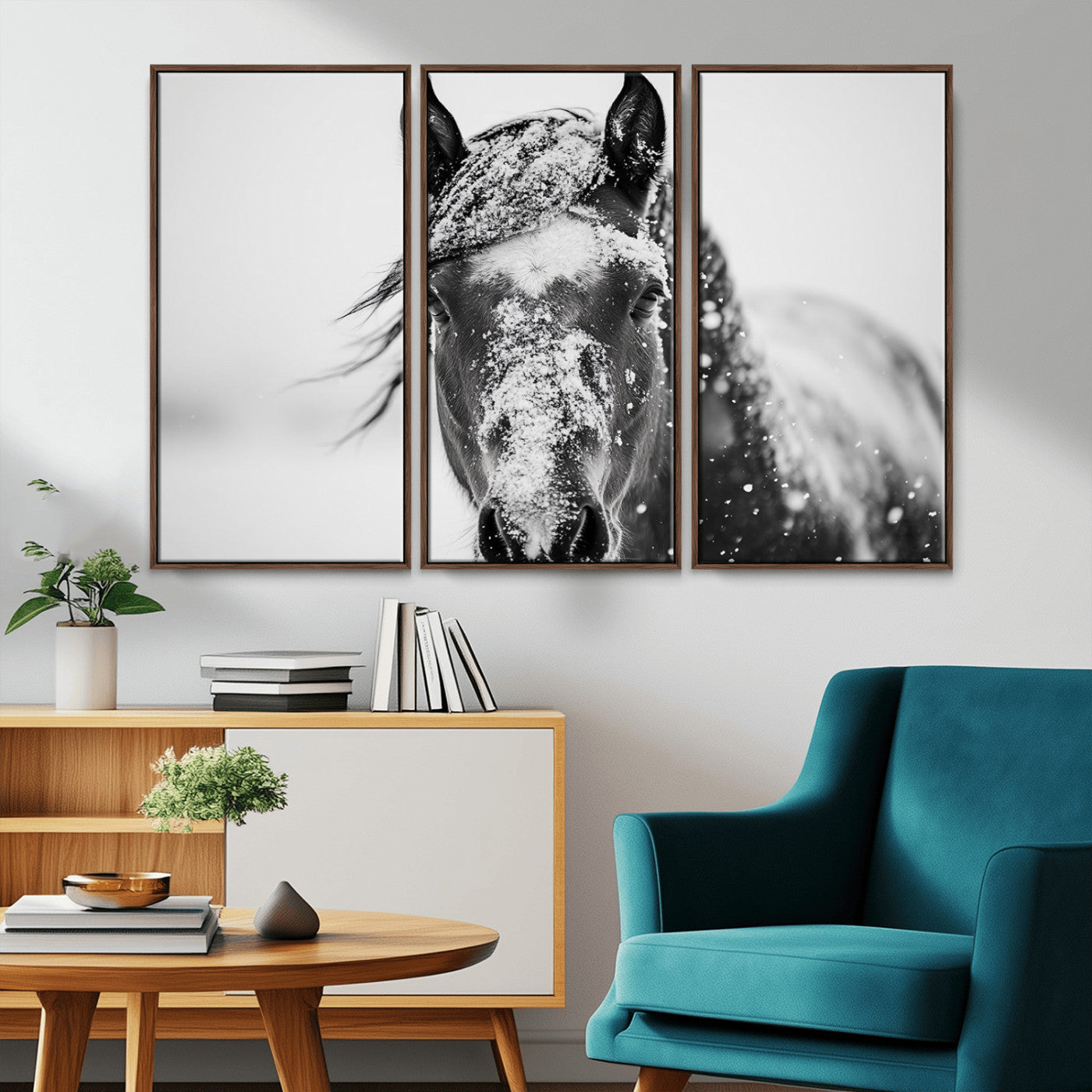 MGV-FC-48X32-3P - Western Wall Art | Black and White Winter Horse Wall Art | Ready to Hang and Framed | Farmhouse and