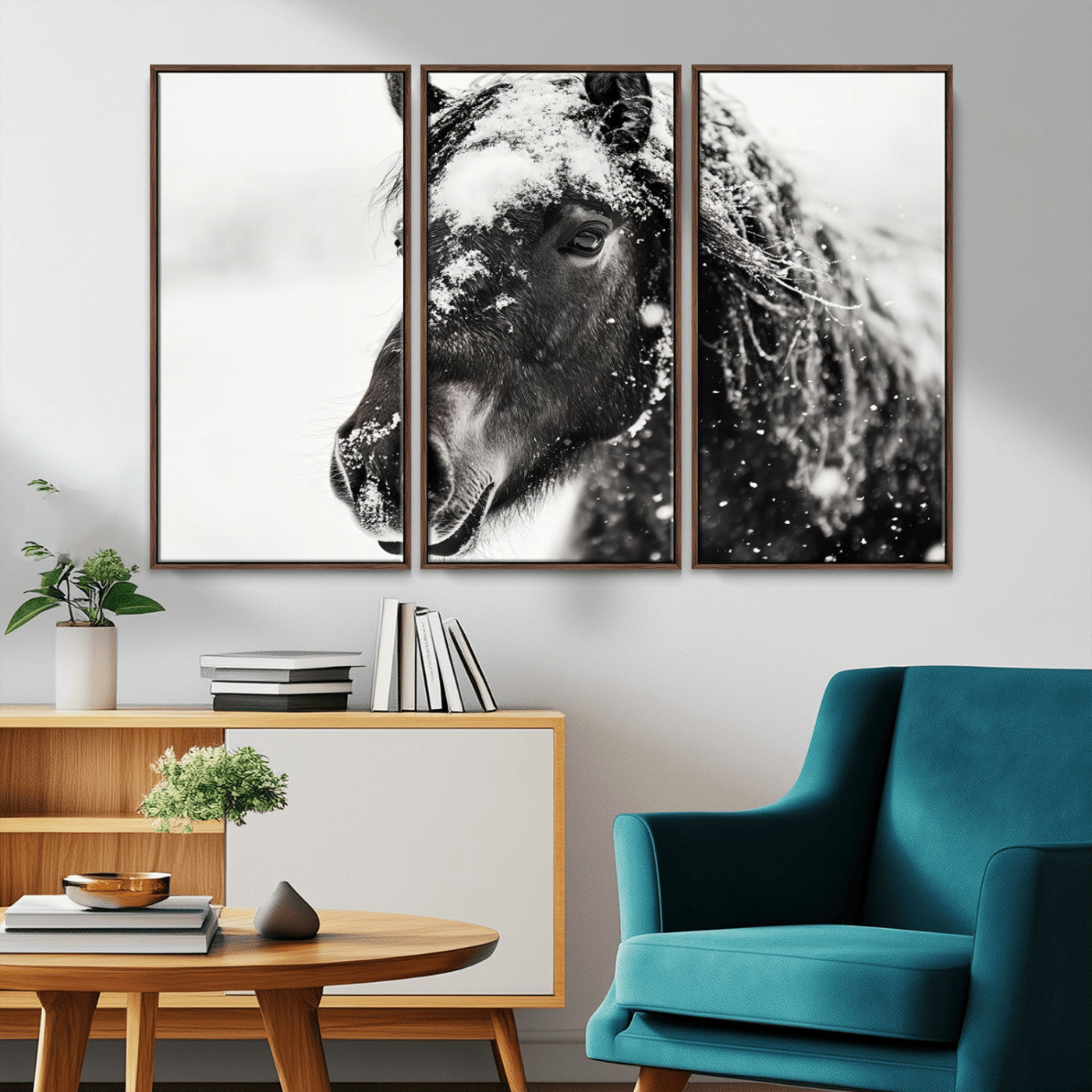 MGV-FC-48X32-3P - Framed Black and White Horse Wall Art | Ready to Hang and Framed | Farmhouse and Western Wall Decor