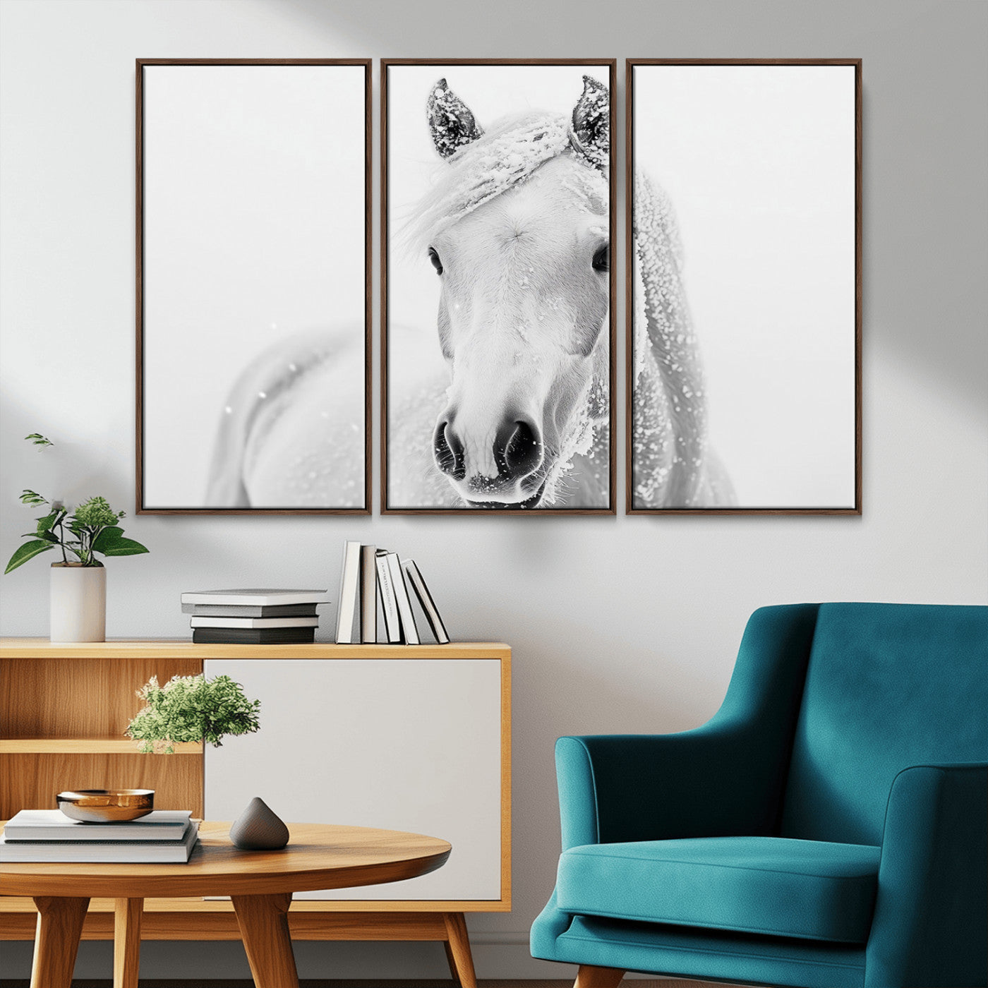 MGV-FC-48X32-3P - Majestic White Horse Wall Art | Ready to Hang and Framed | Farmhouse Wall Decor for Living Room