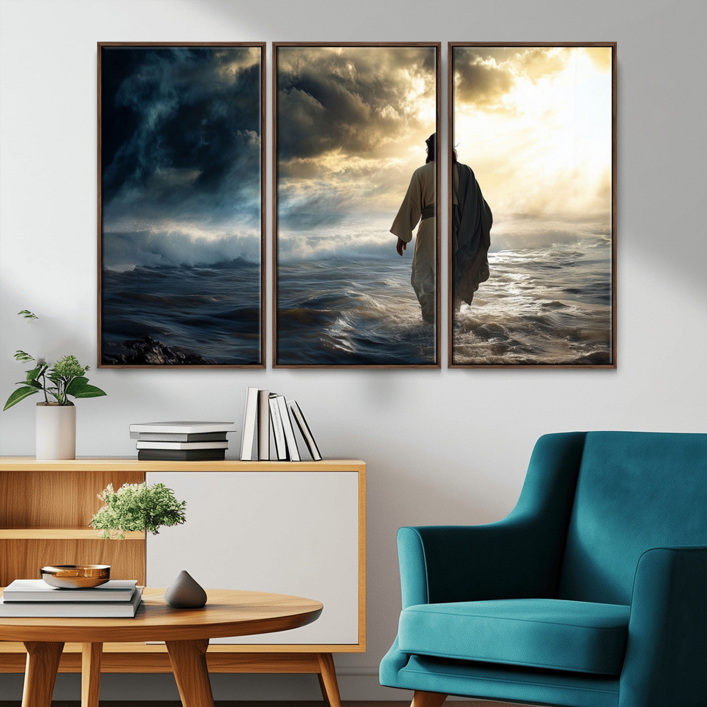 MGV-FC-48X32-3P - Jesus Walking on Water Wall Art | Canvas Print | Ready to Hang | Christian Home Decor | Spiritual