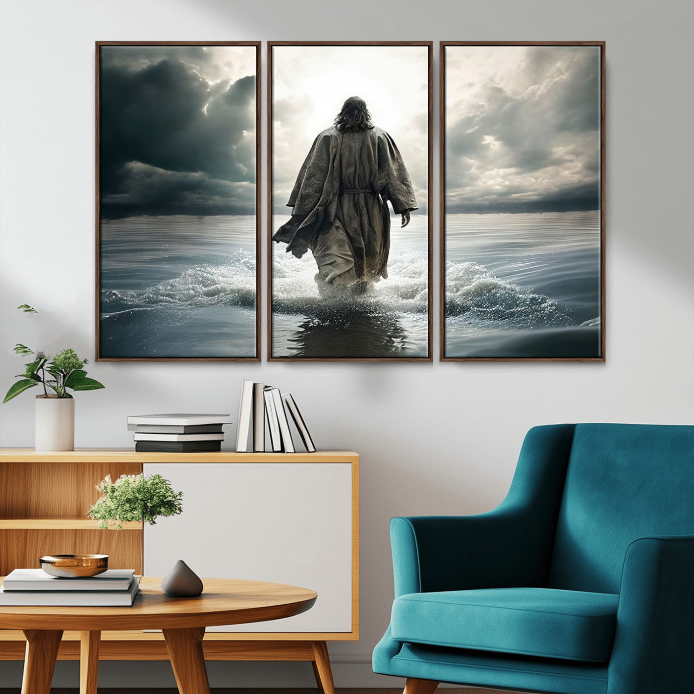 MGV-FC-48X32-3P - Jesus Walking on Water Wall Art | Canvas Print | Ready to Hang | Christian Home Decor | Spiritual