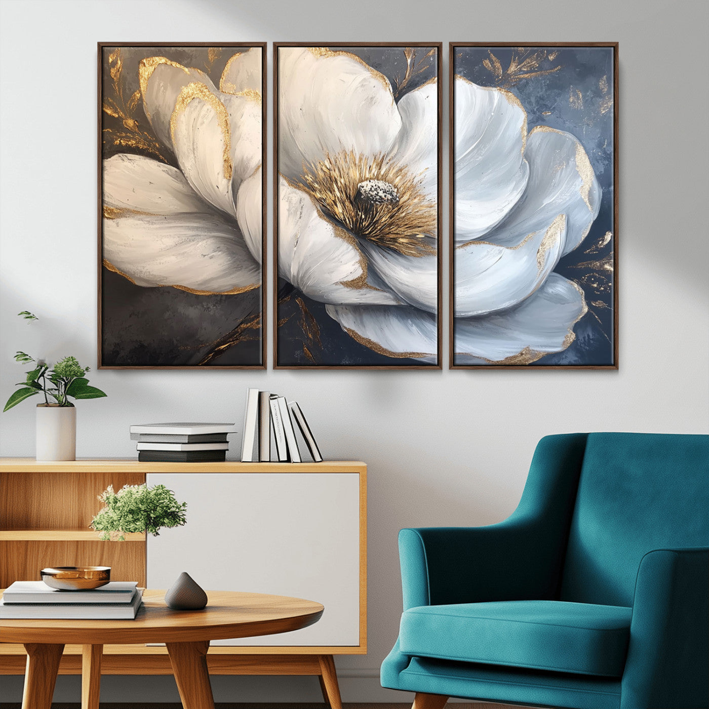 MGV-FC-48X32-3P - White Magnolia Flower Wall Art Canvas Print | Abstract Floral Wall Decor | Elegant Bloom Artwork |