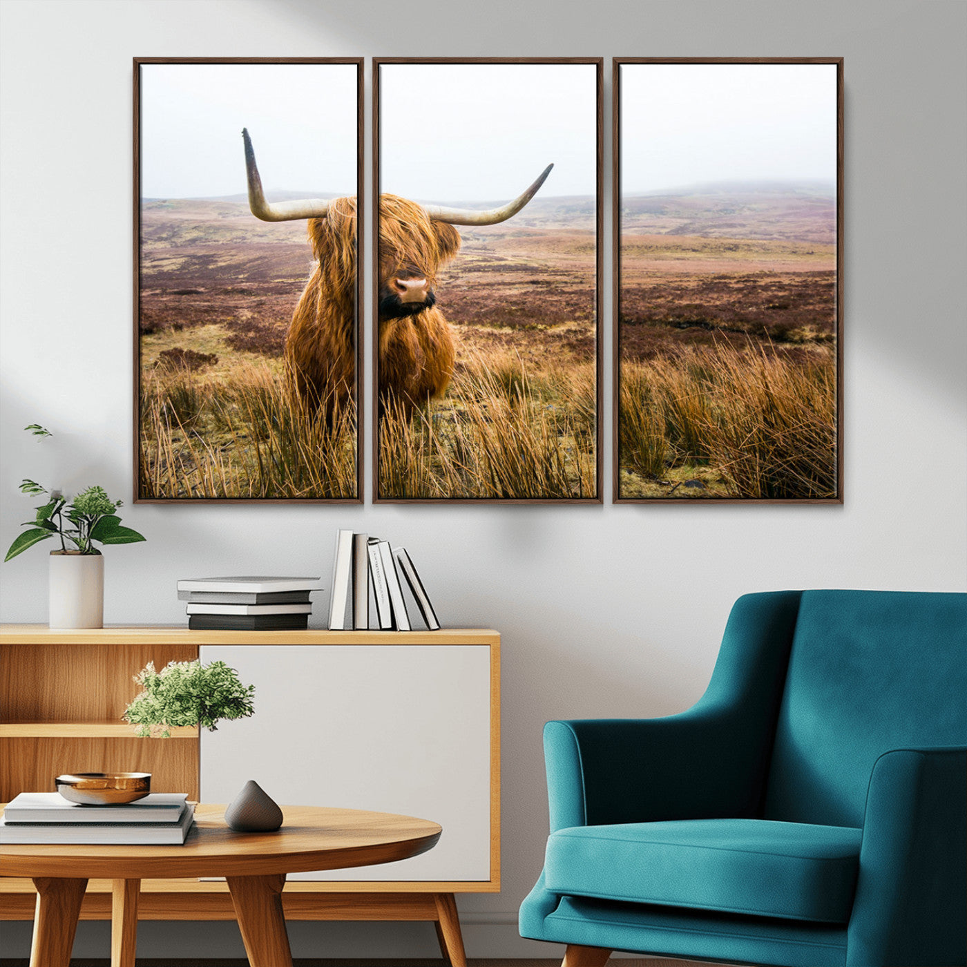 97274-MGV-CV-36X24-Scottish Highland Cow Canvas Wall Art – Rustic Farmhouse Charm with Highland Cattle – Ready to Hang