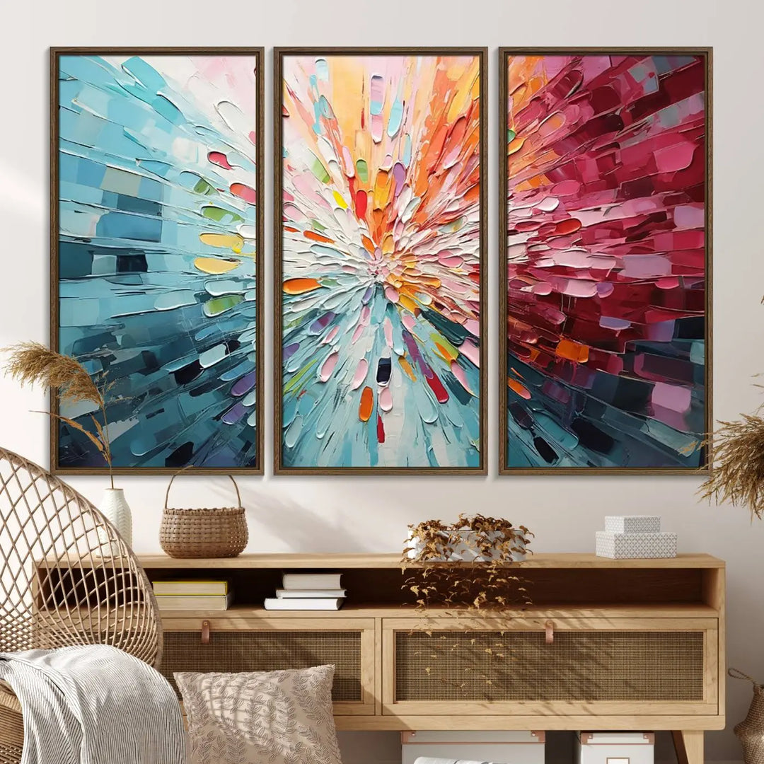 Radiant Bloom Abstract Floral Wall Art Canvas Print - Colorful Burst - Modern Living Room Decor - Ready to Hang