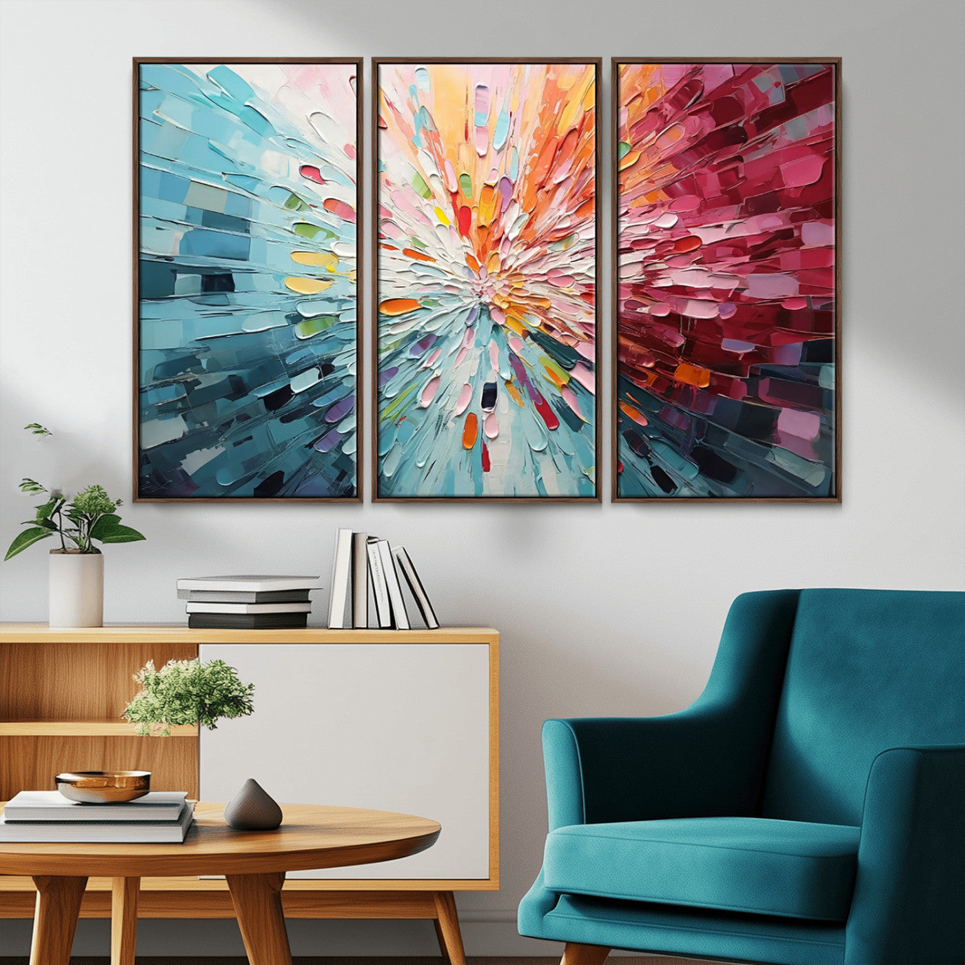 MGV-FC-48X32-3P - Radiant Bloom Abstract Floral Wall Art Canvas Print - Colorful Burst - Modern Living Room Decor -