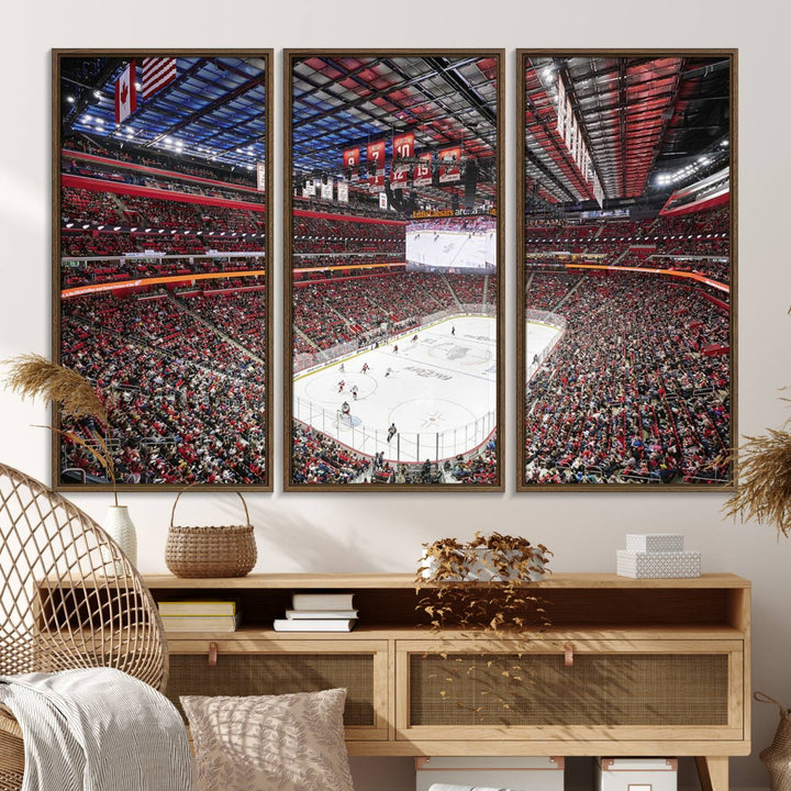 A Barton Malow canvas depicting Little Caesars Arena from above is beautifully printed in high resolution for your wall.