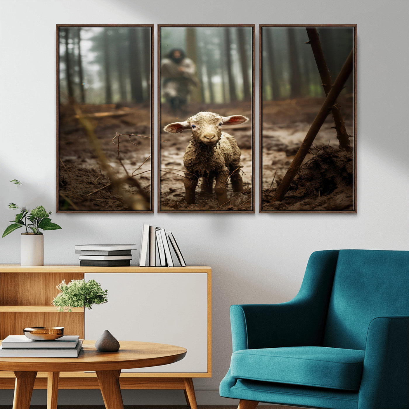 MGV-FC-48X32-3P - Jesus Running After a Lost Lamb Canvas Wall Art Print