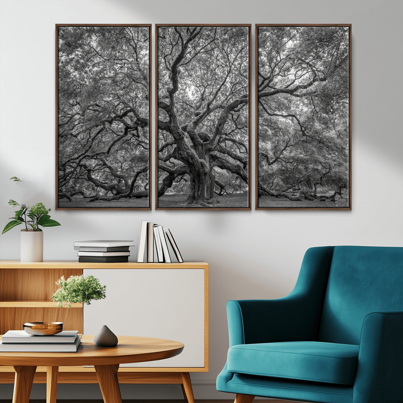 97240-MGV-CV-36X24-Majestic Angel Oak Tree Black and White Canvas Print – Multi Panel Wall Art, Giclée Print, Ready to