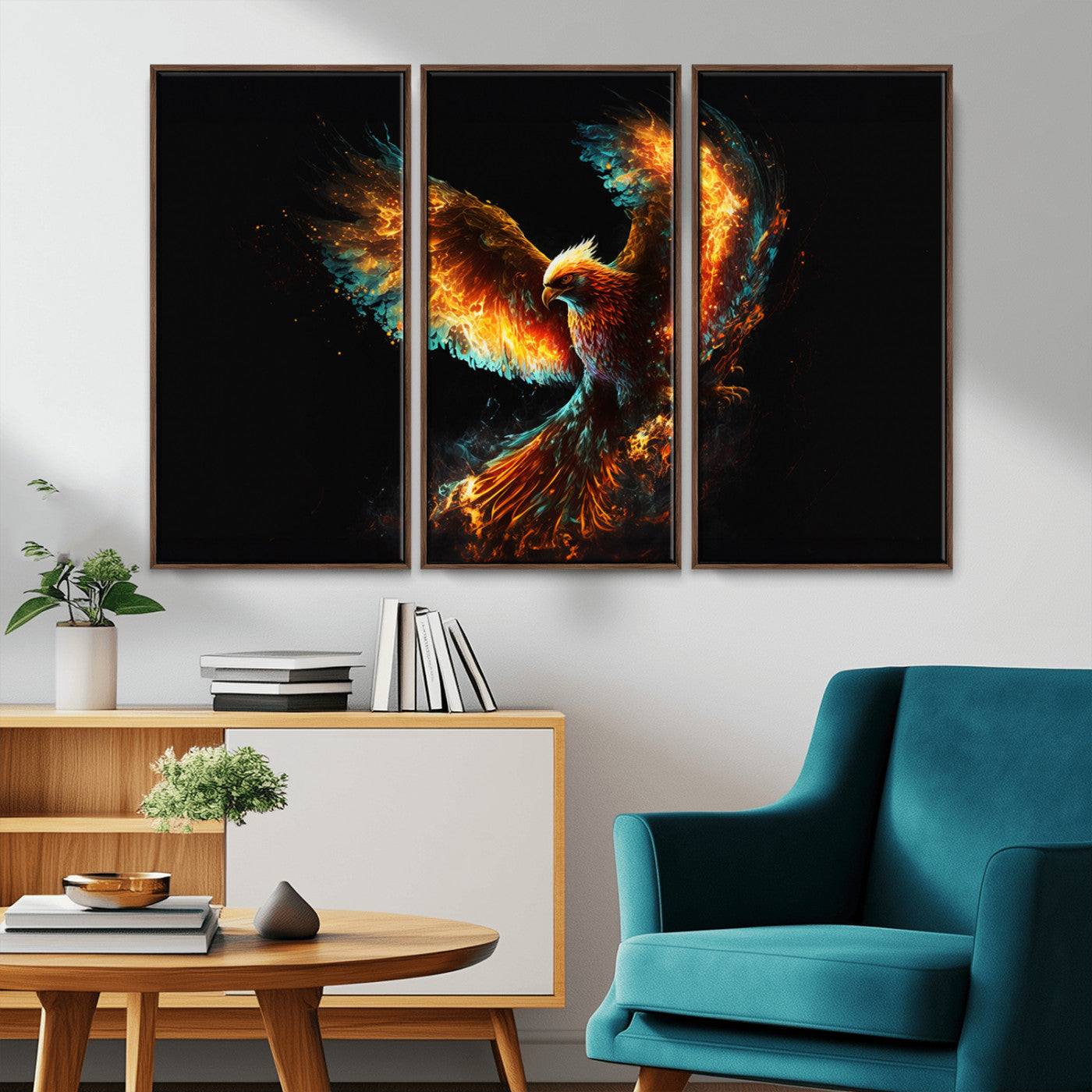 MGV-FC-48X32-3P - Fiery Phoenix Canvas Print | Ready to Hang Wall Art | Bold Fantasy Decor for Living Room | Majestic