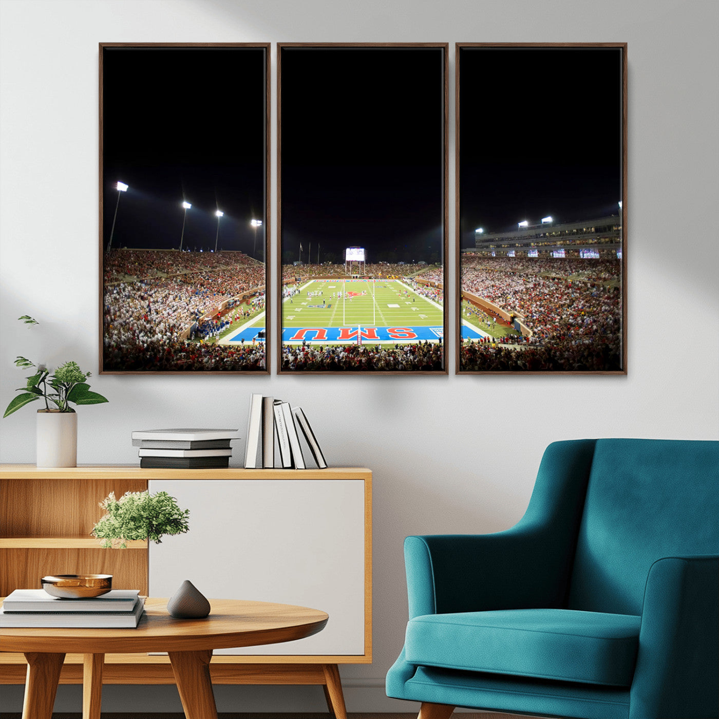 MGV-FC-48X32-3P - SMU Mustangs Football Team Print - Dallas Gerald J. Ford Stadium Wall Art Canvas Print