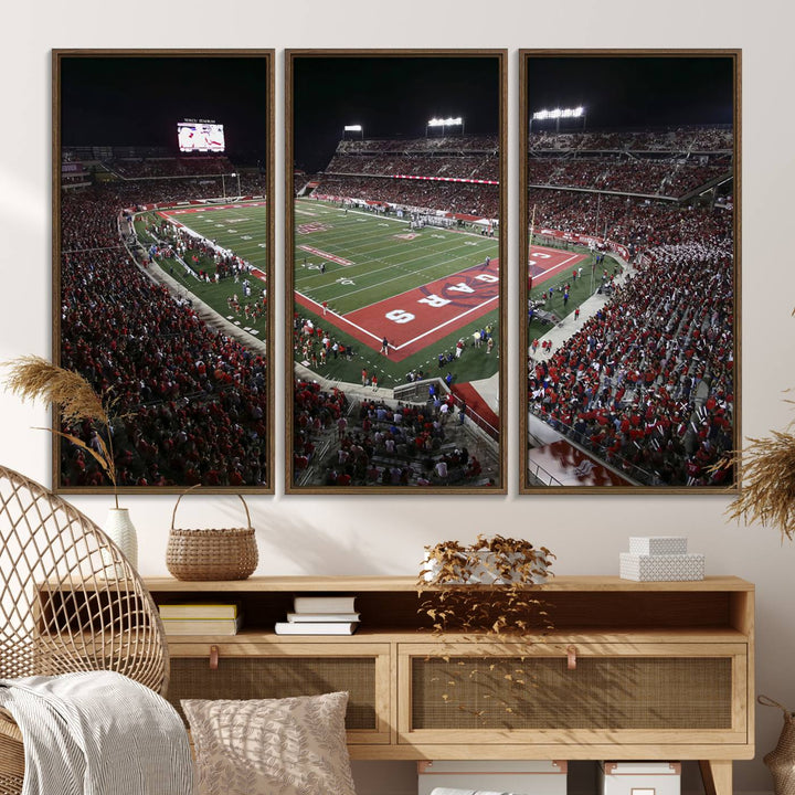 Aerial view of TDECU Stadium at night on the Houston Cougars Football Wall Art Canvas Print.